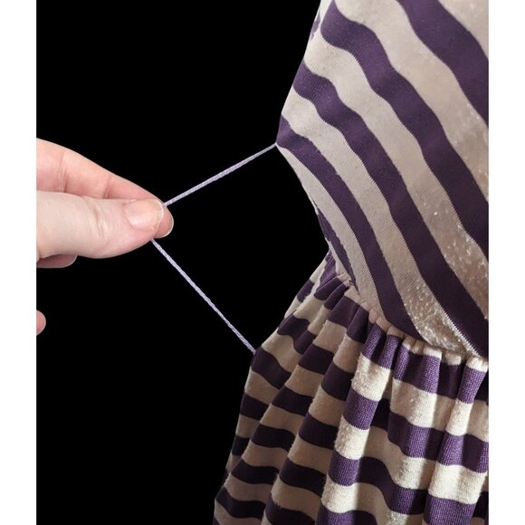 Knitted Dove Cottagecore Purple And White striped Dress With Floral Embroidered - Picture 6 of 11